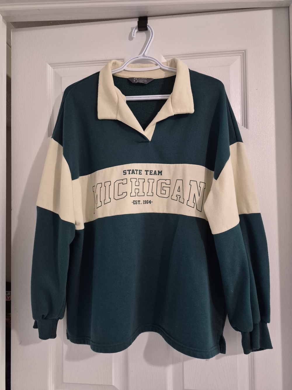 Primark Teal and Cream Rugby-Style Crewneck Sweater